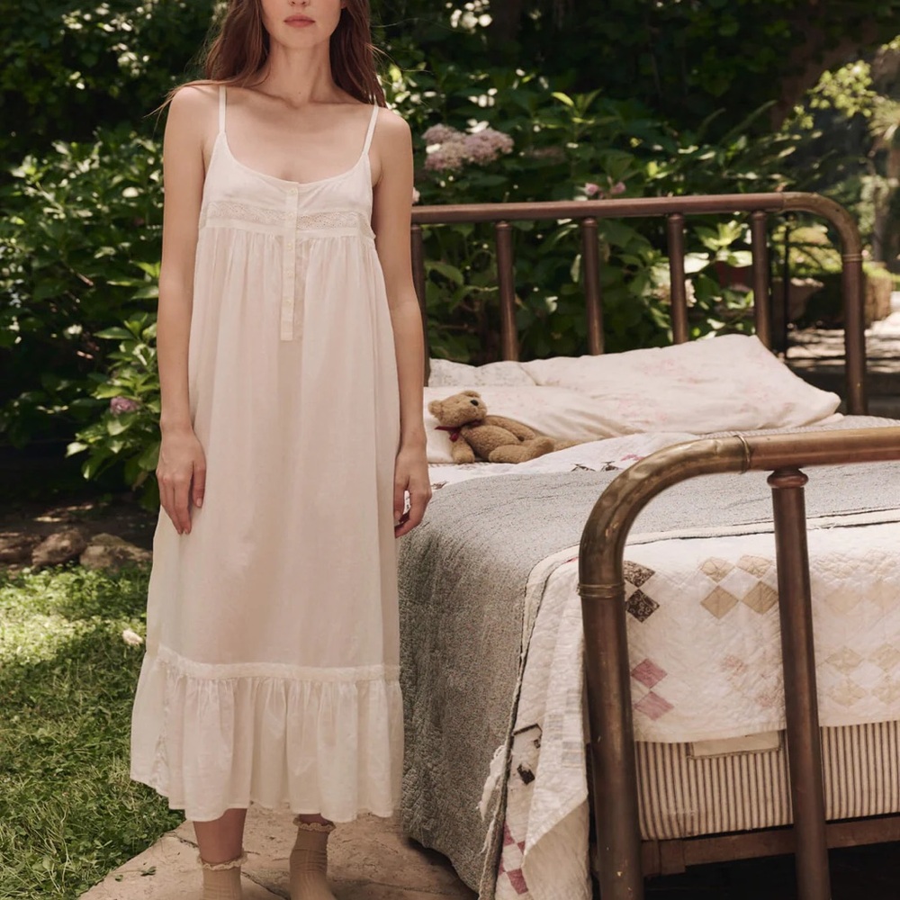 THE GREAT THE EYELET RUFFLE TANK NIGHT DRESS, 1
